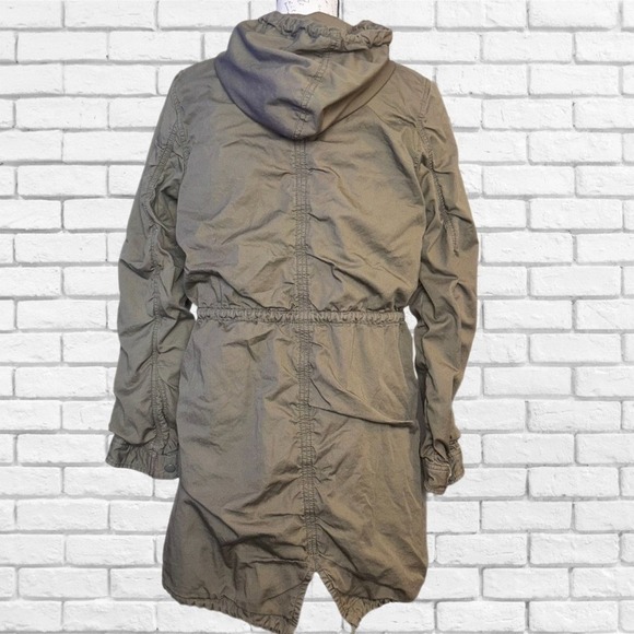 J.Crew Womens Olive Green Utility Parka Hooded Jacket Size S Striped Lining - Picture 3 of 7